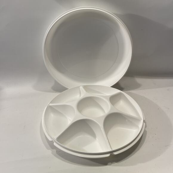 Tupperware 6 Divided Veggie/Fruit Tray #1666/5 Dip Serving Dip Bowl White - Picture 7 of 7
